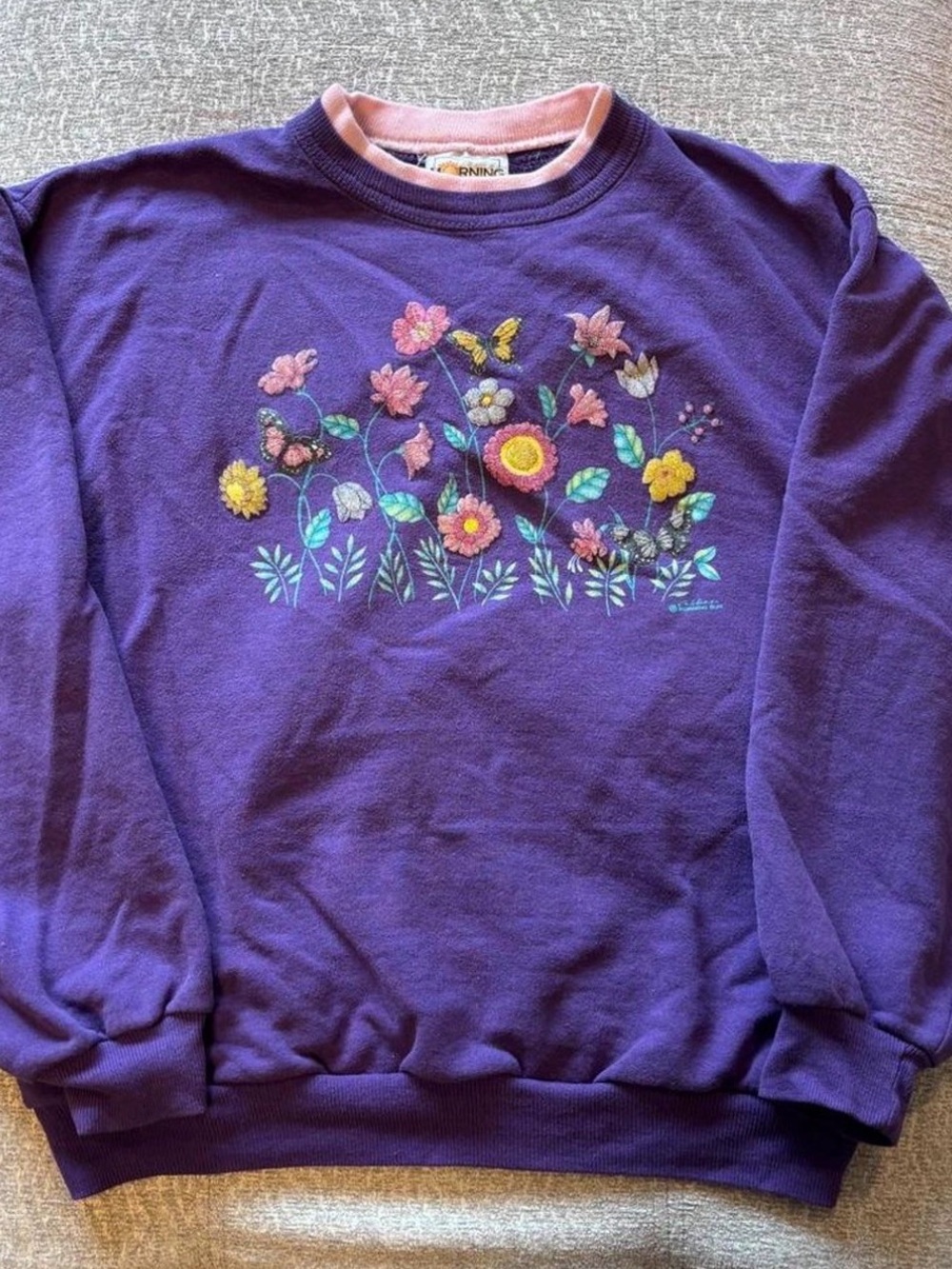 Vintage 90s Morning Sun Purple Wildflower Double Collar Sweatshirt